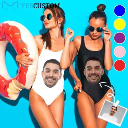 Custom Bachelorette Swimsuit-Custom Face&Name Bride Swimsuit Personalized Women's New Drawstring Side One Piece Bathing Suit Bridesmaid Party Swimsuits - YesCustom