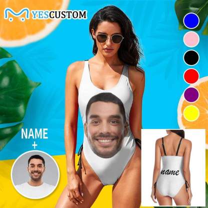 Custom Bachelorette Swimsuit-Custom Face&Name Bride Swimsuit Personalized Women's New Drawstring Side One Piece Bathing Suit Bridesmaid Party Swimsuits - YesCustom
