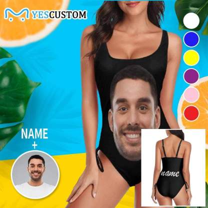 Custom Bachelorette Swimsuit-Custom Face&Name Bride Swimsuit Personalized Women's New Drawstring Side One Piece Bathing Suit Bridesmaid Party Swimsuits - YesCustom