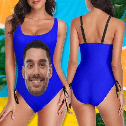 Custom Bachelorette Swimsuit-Custom Face&Name Bride Swimsuit Personalized Women's New Drawstring Side One Piece Bathing Suit Bridesmaid Party Swimsuits - YesCustom