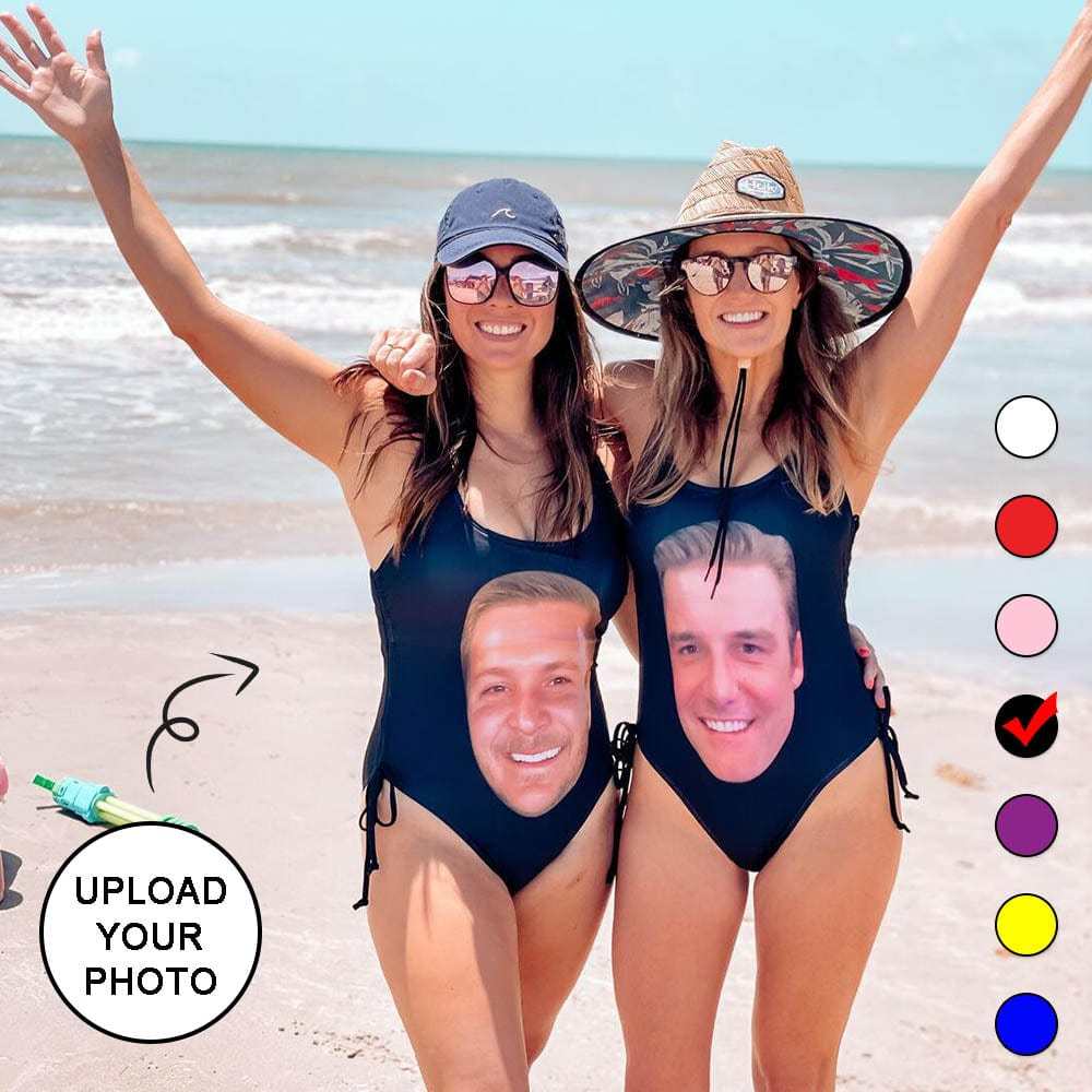 Custom Bachelorette Swimsuit-Custom Face&Name Bride Swimsuit Personalized Women's New Drawstring Side One Piece Bathing Suit Bridesmaid Party Swimsuits - YesCustom