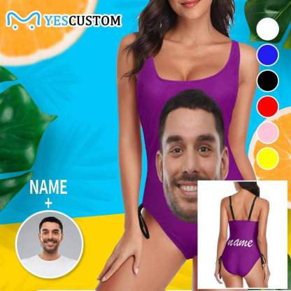 Custom Bachelorette Swimsuit-Custom Face&Name Bride Swimsuit Personalized Women's New Drawstring Side One Piece Bathing Suit Bridesmaid Party Swimsuits - YesCustom