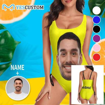 Custom Bachelorette Swimsuit-Custom Face&Name Bride Swimsuit Personalized Women's New Drawstring Side One Piece Bathing Suit Bridesmaid Party Swimsuits - YesCustom
