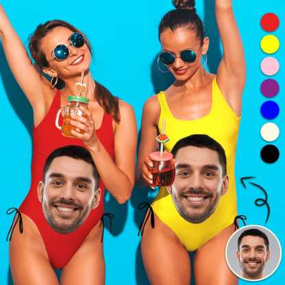 Custom Bachelorette Swimsuit-Custom Face&Name Bride Swimsuit Personalized Women's New Drawstring Side One Piece Bathing Suit Bridesmaid Party Swimsuits - YesCustom
