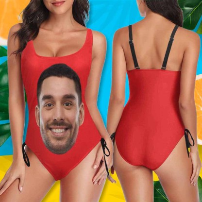 Custom Bachelorette Swimsuit-Custom Face&Name Bride Swimsuit Personalized Women's New Drawstring Side One Piece Bathing Suit Bridesmaid Party Swimsuits - YesCustom
