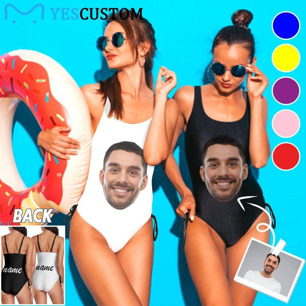 Custom Bachelorette Swimsuit-Custom Face&Name Bride Swimsuit Personalized Women's New Drawstring Side One Piece Bathing Suit Bridesmaid Party Swimsuits - YesCustom