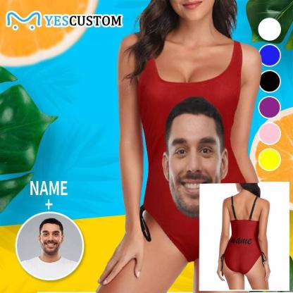 Custom Bachelorette Swimsuit-Custom Face&Name Bride Swimsuit Personalized Women's New Drawstring Side One Piece Bathing Suit Bridesmaid Party Swimsuits - YesCustom