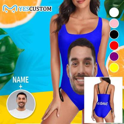 Custom Bachelorette Swimsuit-Custom Face&Name Bride Swimsuit Personalized Women's New Drawstring Side One Piece Bathing Suit Bridesmaid Party Swimsuits - YesCustom