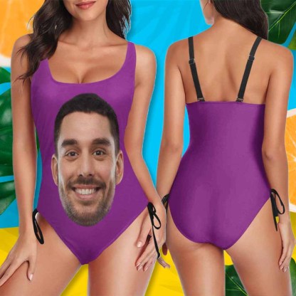 Custom Bachelorette Swimsuit-Custom Face&Name Bride Swimsuit Personalized Women's New Drawstring Side One Piece Bathing Suit Bridesmaid Party Swimsuits - YesCustom