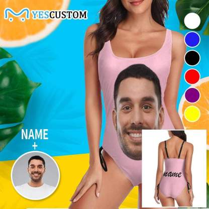 Custom Bachelorette Swimsuit-Custom Face&Name Bride Swimsuit Personalized Women's New Drawstring Side One Piece Bathing Suit Bridesmaid Party Swimsuits - YesCustom