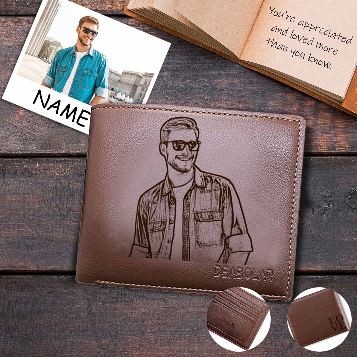 Custom Photo&Name Boyfriend Love You Personalized Engraved Wallet