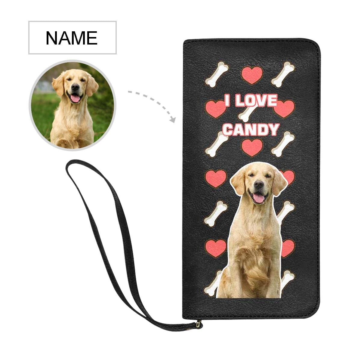 Custom Photo&Name I love Bone Wallet Personalized Womens Leather Purse
