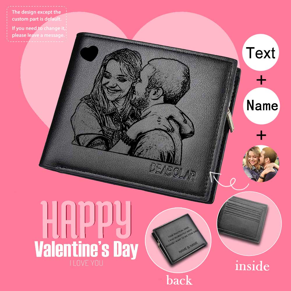 Custom Photo&Name&Text See Your Smile Men's Photo Engraved Wallet