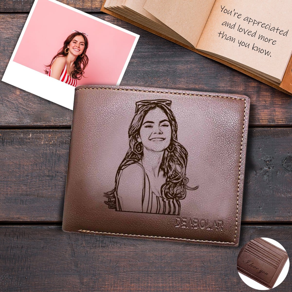 Personalized Wallet Custom Photo I love You Beauty Engraved Wallet