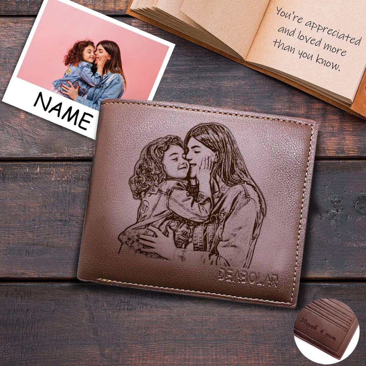 Personalized Wallet Photo&Name Mother and Kid Custom Leather Wallet