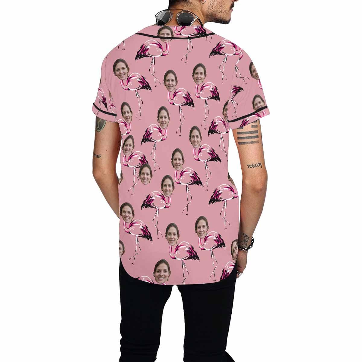 Custom Face Pink Flamingo Men's All Over Print Baseball Jersey