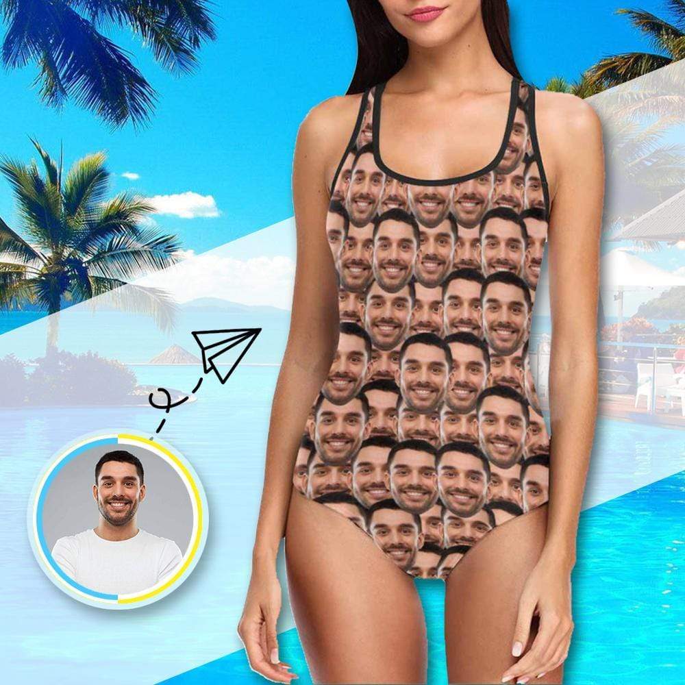 Custom #Bathingsuit-Custom Husband Face Swimsuit Personalized Photo Women's One Piece Bathing Suit Funny Gift - YesCustom