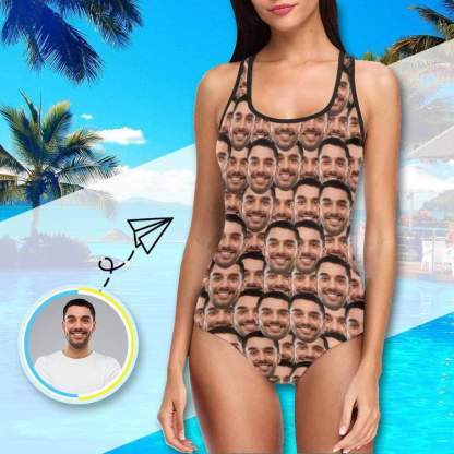 Custom #Bathingsuit-Custom Husband Face Swimsuit Personalized Photo Women's One Piece Bathing Suit Funny Gift - YesCustom