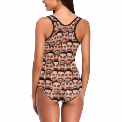 Custom #Bathingsuit-Custom Husband Face Swimsuit Personalized Photo Women's One Piece Bathing Suit Funny Gift - YesCustom