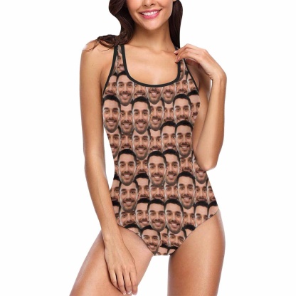 Custom #Bathingsuit-Custom Husband Face Swimsuit Personalized Photo Women's One Piece Bathing Suit Funny Gift - YesCustom