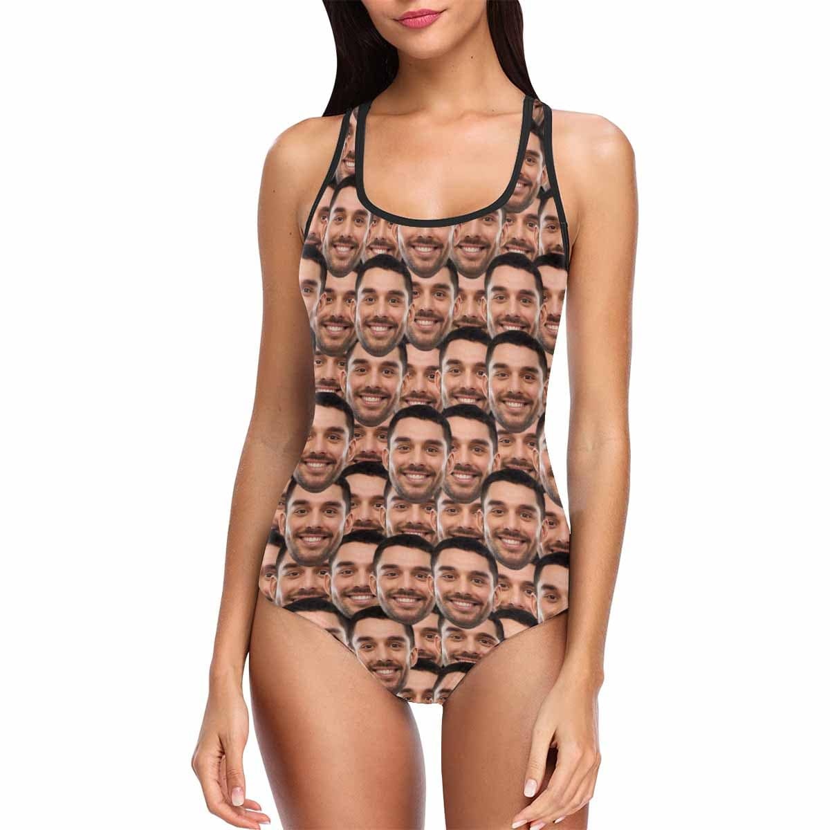 Custom #Bathingsuit-Custom Husband Face Swimsuit Personalized Photo Women's One Piece Bathing Suit Funny Gift - YesCustom