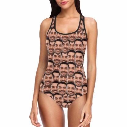 Custom #Bathingsuit-Custom Husband Face Swimsuit Personalized Photo Women's One Piece Bathing Suit Funny Gift - YesCustom