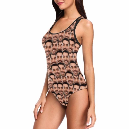 Custom #Bathingsuit-Custom Husband Face Swimsuit Personalized Photo Women's One Piece Bathing Suit Funny Gift - YesCustom