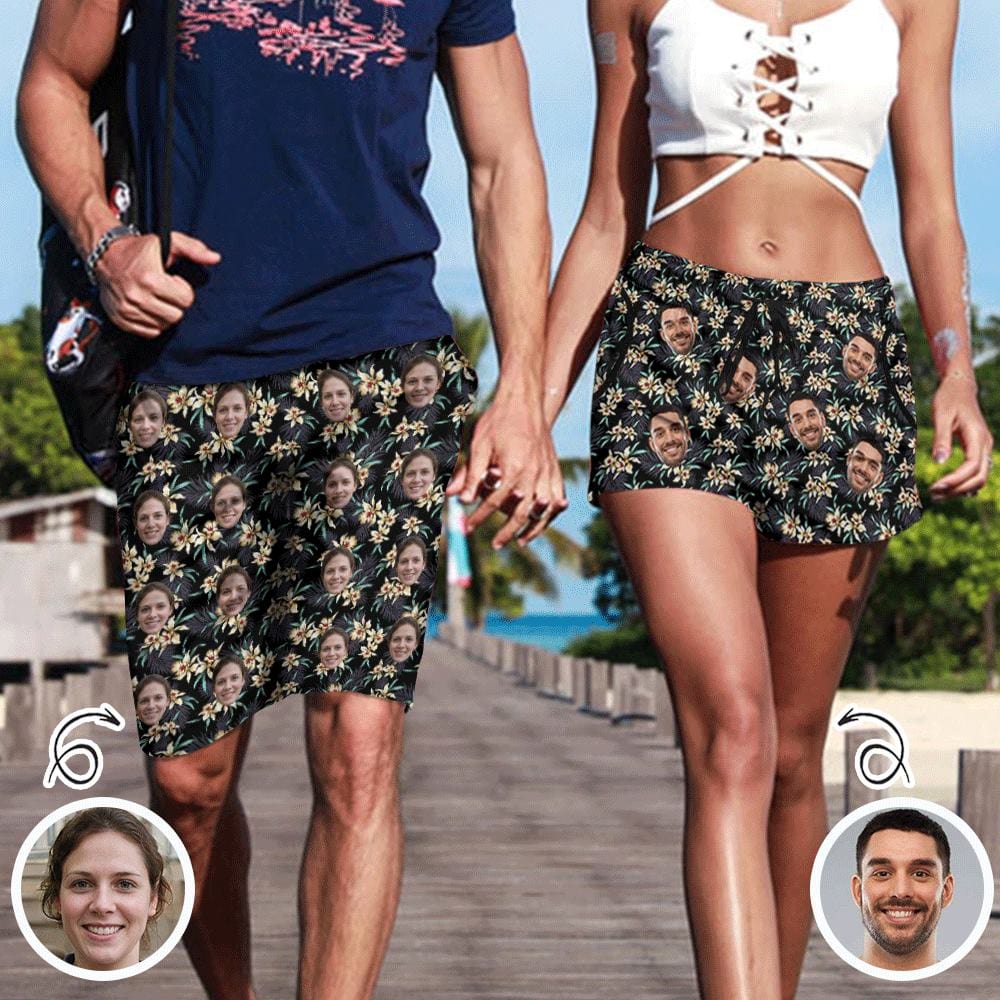 Custom Face Plant Personalized Couple Matching Beach Shorts