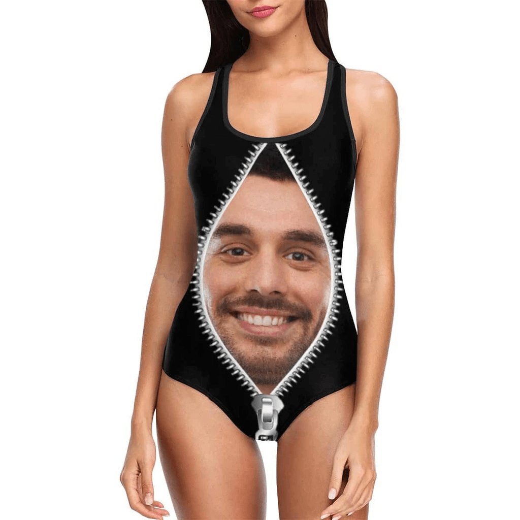 Custom Bestie Beach Party Custom Face Zipper Love Heart Tank Top Swimsuit&Strap Swimsuit - YesCustom