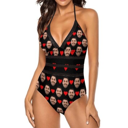 Custom Bestie Beach Party Custom Face Zipper Love Heart Tank Top Swimsuit&Strap Swimsuit - YesCustom