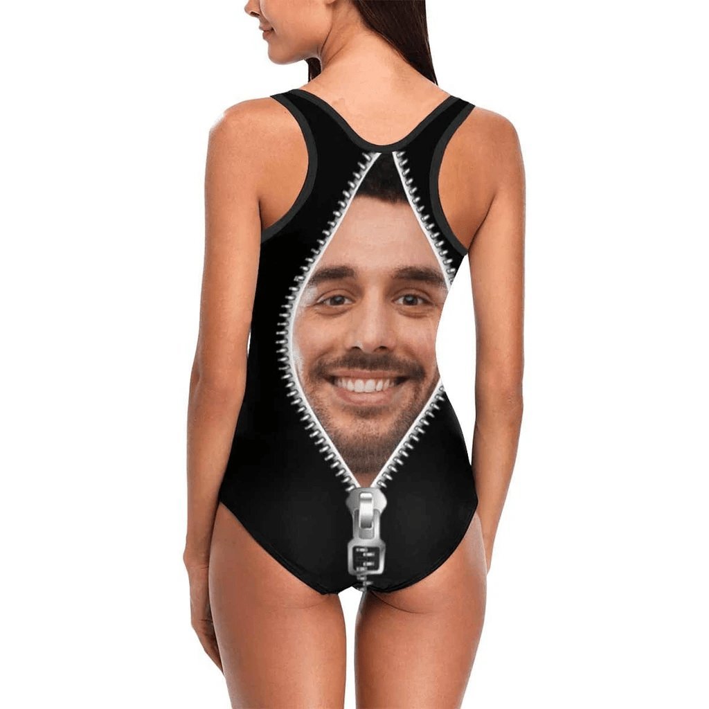 Custom Bestie Beach Party Custom Face Zipper Love Heart Tank Top Swimsuit&Strap Swimsuit - YesCustom
