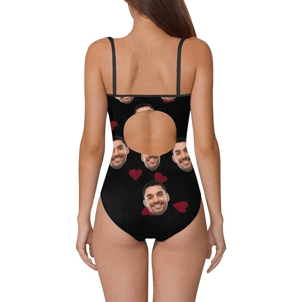 Custom Bestie Party Bathingsuit Custom Face Love Heart Sunflower One Piece Bathing Suit&Backless Swimsuit - YesCustom