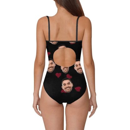 Custom Bestie Party Bathingsuit Custom Face Love Heart Sunflower One Piece Bathing Suit&Backless Swimsuit - YesCustom