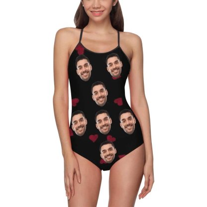 Custom Bestie Party Bathingsuit Custom Face Love Heart Sunflower One Piece Bathing Suit&Backless Swimsuit - YesCustom