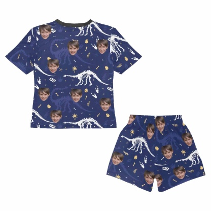 Custom Big Boy Pajamas Custom Face Dinosaur Nightwear Personalized Kids Short Sleeve Pajama Set For Boys 8-15Y - YesCustom