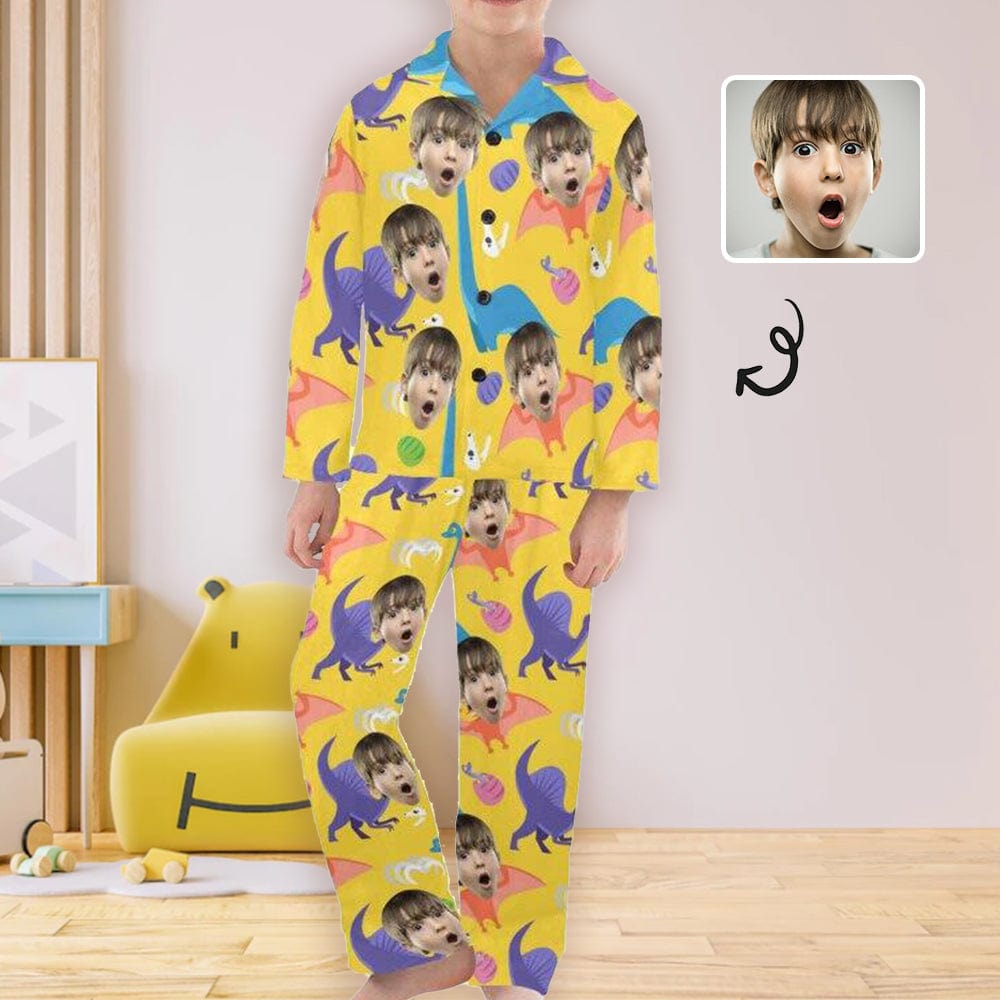 Custom Big Boy Pajamas Custom Sleepwear with Face Dinosaur Personalized Pajama Set For Boys 8-15Y - YesCustom