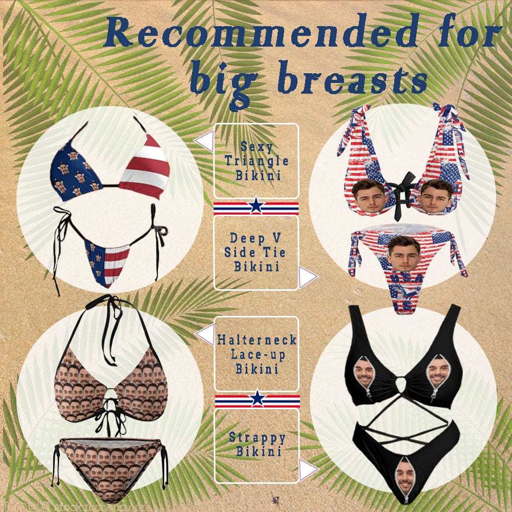 Custom #Big Bust#American Flag Style #Husband/Boyfriend Face On-Personalized Face Women's Swimwear Beach Travel Boat Cruise Pool Party Outfits Recommended for Girls With Big Breasts - YesCustom