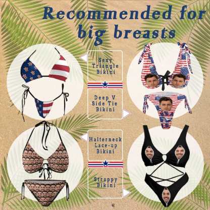 Custom #Big Bust#American Flag Style #Husband/Boyfriend Face On-Personalized Face Women's Swimwear Beach Travel Boat Cruise Pool Party Outfits Recommended for Girls With Big Breasts - YesCustom