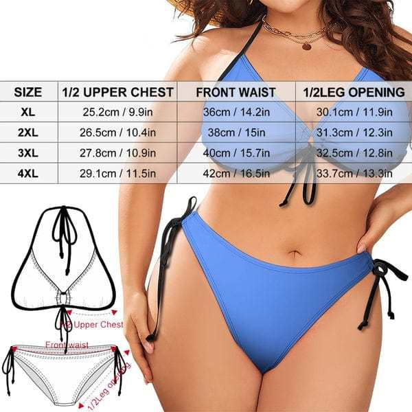 Custom #Plus Size Halter Trikini-Custom Seamless Face Plus Size Swimsuit String Link Halter Tie Side Low Waisted Triangle Bikini Personalized Bathing Suit - YesCustom