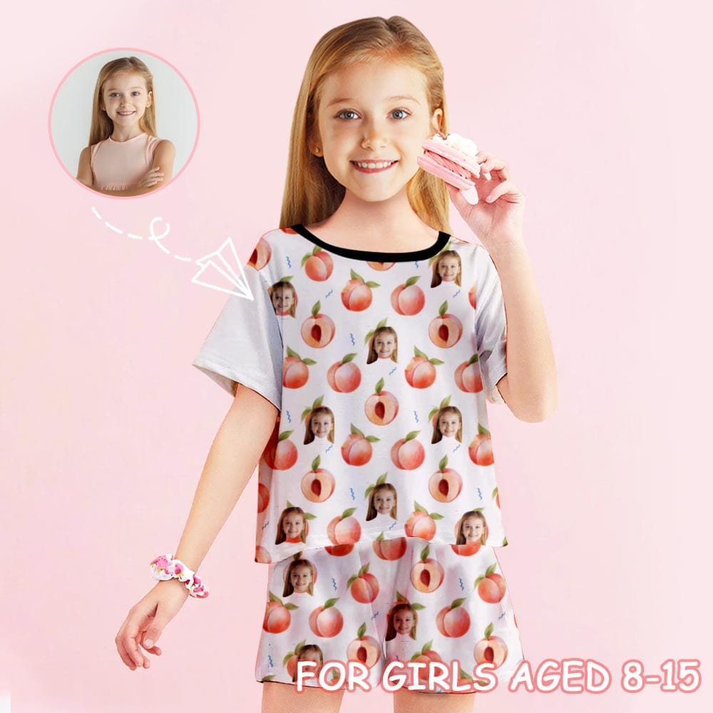 Custom Big Kids Pajamas Peach Pajamas with Face Custom Photo Personalized Pajama Set For Girls 8-15Y - YesCustom