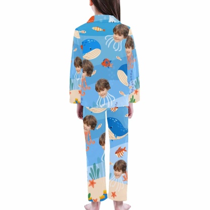 Custom Big Kids Pajamas Whale Seabed Pajamas with Face Custom Photo Personalized Pajama Set For Girls 8-15Y - YesCustom