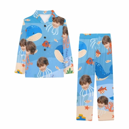 Custom Big Kids Pajamas Whale Seabed Pajamas with Face Custom Photo Personalized Pajama Set For Girls 8-15Y - YesCustom