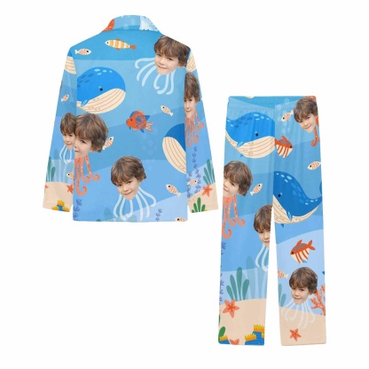 Custom Big Kids Pajamas Whale Seabed Pajamas with Face Custom Photo Personalized Pajama Set For Girls 8-15Y - YesCustom