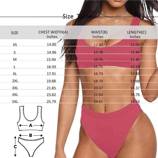 Custom Face Red Scoop Neck Sport Top High Waisted Bikini Personalized Women's Two Piece Swimsuit Beach Outfits