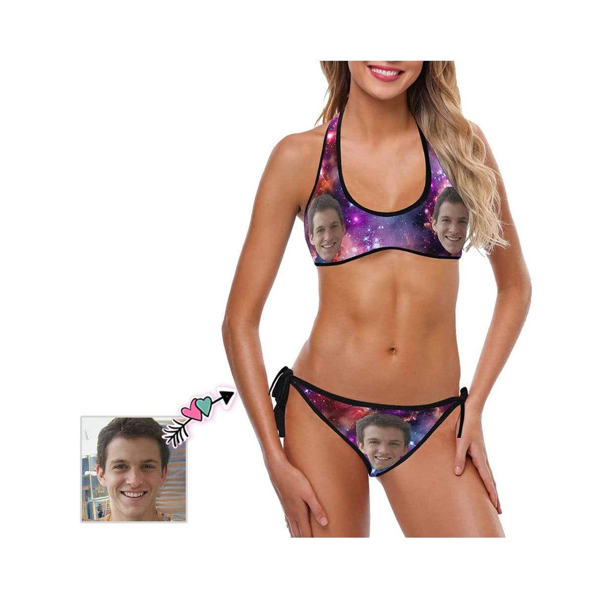 Custom Face Purple Starry Sky  Scoop Neck Halter Tie Side Low Waisted Bikini Personalized Women's Two Piece  Swimsuit Beach Pool Outfits