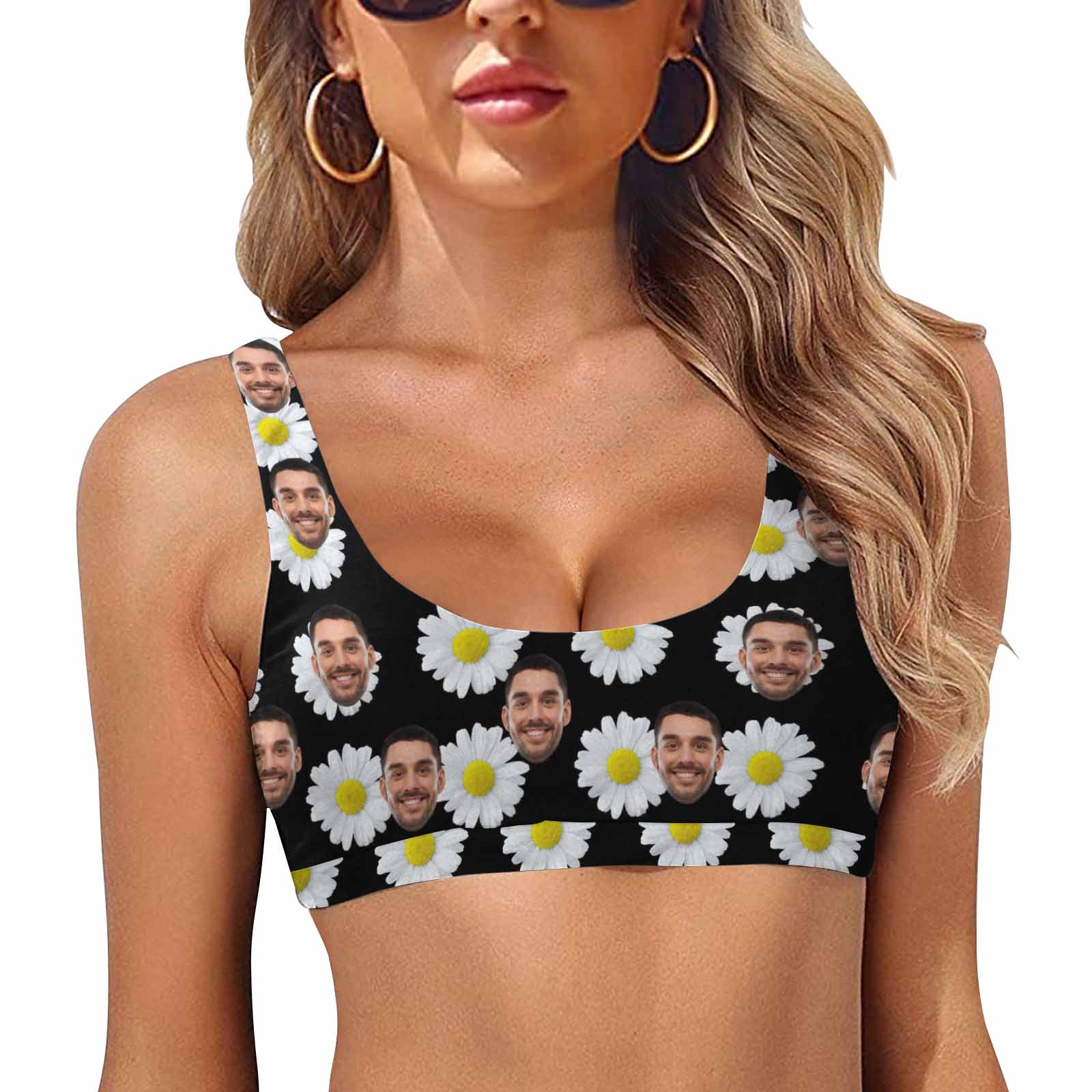 Sport Top-Custom Face Flower Personalized Bikini Swimsuit Top