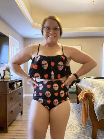 Custom #Bikini Top&Bikini Bottom-Custom Face Stripe Star Flag Ruffle Bikini Personalized Bikini Top And Bikini Bottom Fits All Body Types - YesCustom