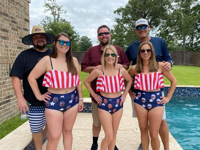 Custom #Bikini Top&Bikini Bottom-Custom Face Stripe Star Flag Ruffle Bikini Personalized Bikini Top And Bikini Bottom Fits All Body Types - YesCustom