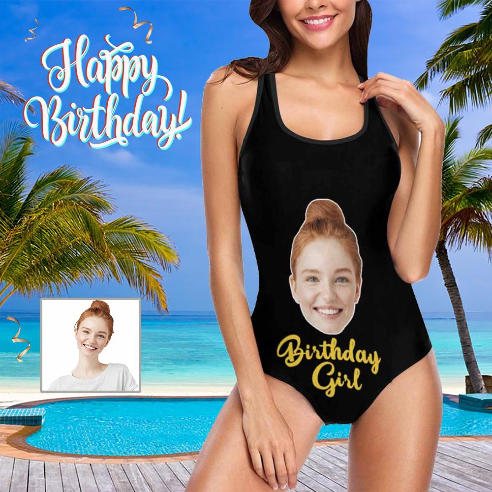 Custom Birthday-Custom Face Birthday Girl Swimsuit Personalized Women's Tank Top Bathing Swimsuit Bachelorette Party - YesCustom
