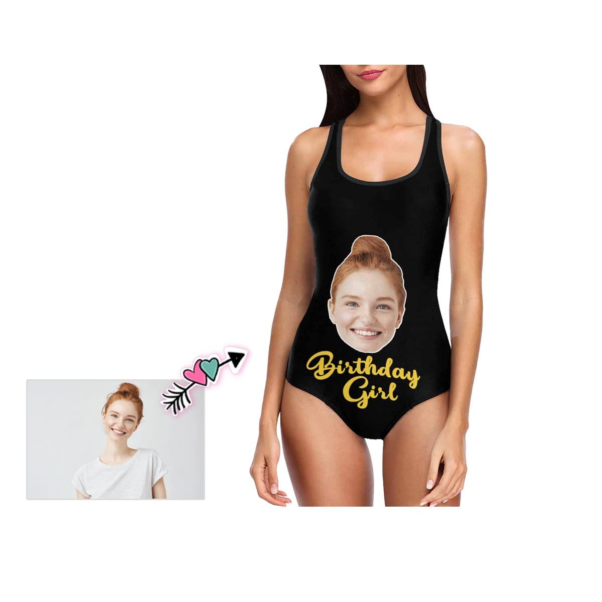Custom Birthday-Custom Face Birthday Girl Swimsuit Personalized Women's Tank Top Bathing Swimsuit Bachelorette Party - YesCustom
